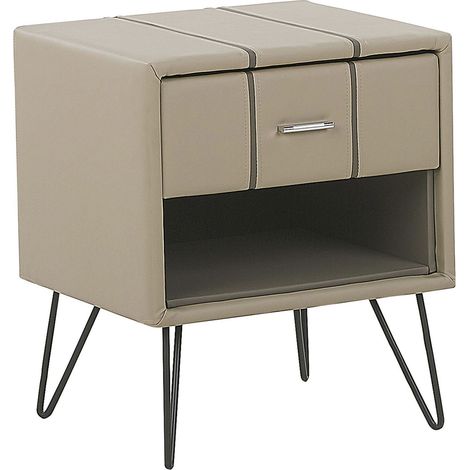 Bedside Table BETIN Faux Leather Beige