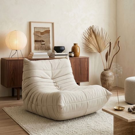 Sillón de suelo Kodsø chenilla 75x90x100 cm - Beige [en.casa] (1/5)