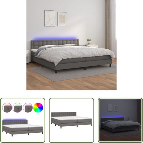 vidaXL LED-Bett - Boxspringbett mit Matratze & LED Grau 200x200 cm Kunstleder (1/5)