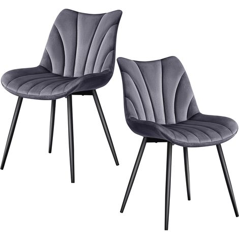 Yaheetech Set di 2 Sedie Sala da Pranzo in Velluto, Sedie Imbottite da Cucina con Schienale, Gambe in Metallo, Facile da Pulire, per Sala da Pranzo, Soggiorno, Cucina, Reception (Grigio Scuro) (1/5)