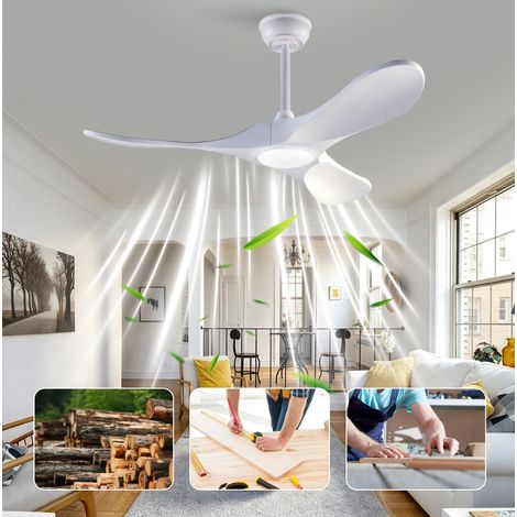 Ventilador de techo con luz, 52 pulgadas, mando a distancia, 3 aspas de madera maciza, blanco (1/5)