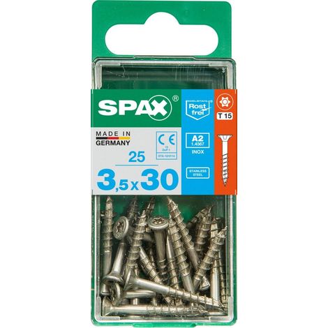 SPAX Edelstahlschraube, 3,5 x 30 mm, 25 Stück, Teilgewinde, Senkkopf, T-STAR plus T15, 4CUT - 4197000350301 (1/3)