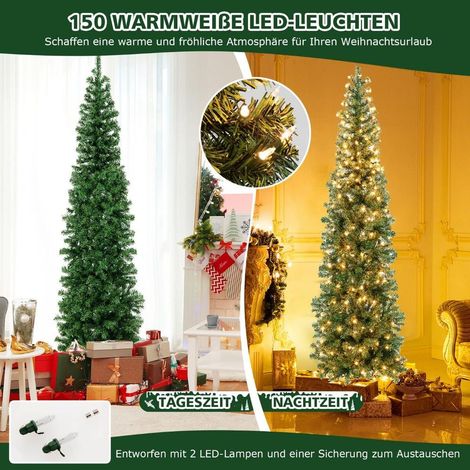 Montage facile sapin de Noël artificiel demi-format 210 cm, 150 LED blanc chaud, gain de place (1/5)