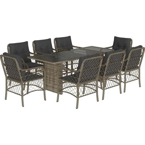 Maison Exclusive - 9-tlg. Garten-Essgruppe mit Kissen Grau Poly R (1/5)