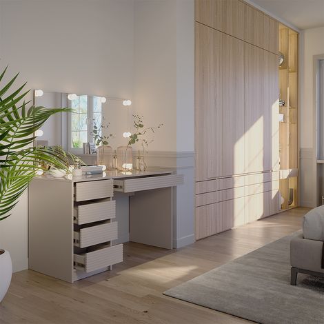 Tavolo da toilette Sherry, Cachemire, 120 cm con specchio e illuminazione a LED, Vicco