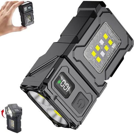 Linterna - Mini linterna LED - Recargable - Iluminación de emergencia - Con clip - Giratoria 180° - Resistente al agua IP45 - Portátil (1/5)