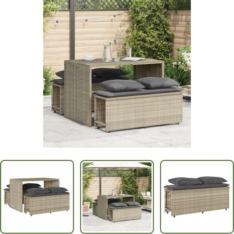 Gartenbank - 3-tlg. Garten-Essgruppe mit Kissen Hellgrau Poly Rattan (1/5)