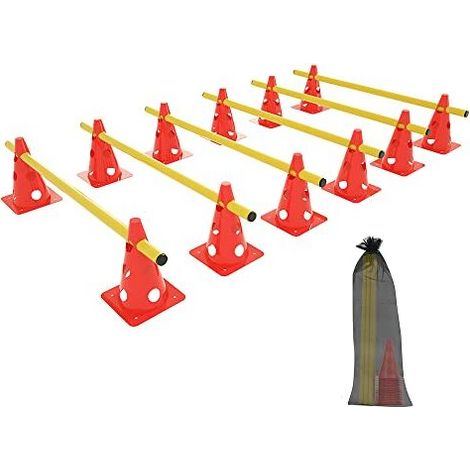 Kit von 6 Haies zu/bei Enfoncer Sports Entraînement der Coordination mit 12 Cônes Multifonctions + 6 Barres Höhe Réglable Kit von Haies Agility Training