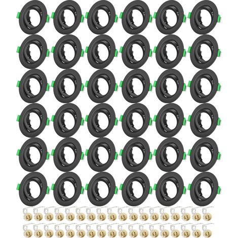 Lot de 36 Spots Encastrables Modernes GU10 pour Plafond, Cadre Noir Rond Orientables à 30°, avec Douille GU10, Taille du Trou de Découpe : 68-80 mm, sans Ampoules (1/5)