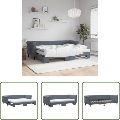 Schlafsofa - Tagesbett Ausziehbar mit Matratzen Dunkelgrau 80x200 cm Samt
