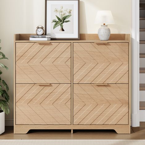 Mueble zapatero de 4 abatibles, 105 x 24 x 90 cm, MDF natural HAVRYA (1/5)