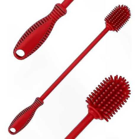 Brosse de nettoyage pour biberons en silicone souple - Outil de lavage durable et réutilisable - Couleur rouge (1/5)