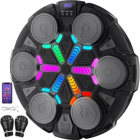 Machine De Boxe Musicale, Machine De Boxe Murale avec Gants, 3 Modes, Vitesse RéGlable, pour L'EntraîNement De Boxe des Enfants et des Adultes à Domicile (1/5)