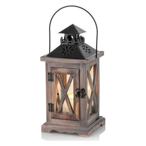 Bougeoir Lanterne Bougeoir Lanterne Vintage Lanterne Décorative en Bois Métal Support de Lanterne pour Extérieur Campagne Mariage (1/5)