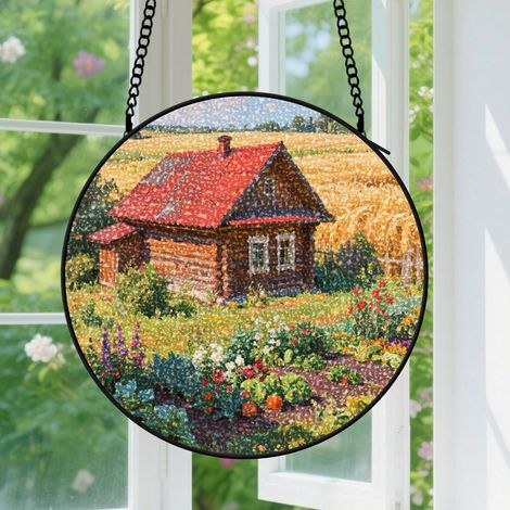 Suspension en vitrail - Attrape-soleil coloré minimaliste pour jardin, décoration fenêtre originale, cadeau Anniversaire pour couple, ami, famille 12,5 cm (1/5)