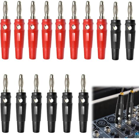 Pack of 16 red 4mm banana plugs, 4mm banana plugs, 4mm screw-in banana plugs, 4mm solder-in banana plugs, banana plugs for cables, boxes, amplifiers, AV receivers, stereo systems (1/5)