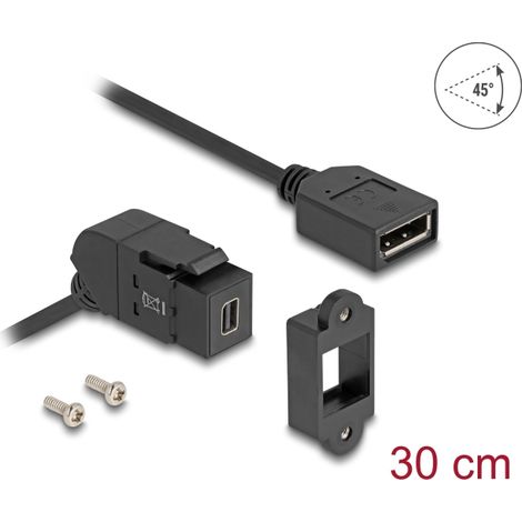 Delock Mini DisplayPort hembra de montaje en panel a DisplayPort hembra en Ã¡ngulo de 45Â° con cable de 30 cm 8K 30 Hz negro