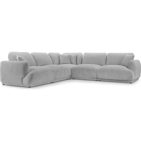 ROSALIE - Canapé panoramique modulable petit velours côtelé 5 places - Droit - Gris clair