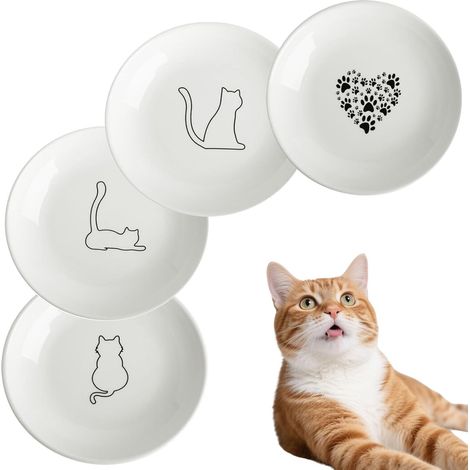 4 cuencos de cerámica planos con fondo plano, ideales para fiestas o comidas compartidas para mascotas. (1/3)