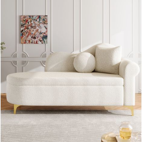 Méridienne avec rangement 134 cm tissu peluche beige, gain de place pour salon - CHICFURN (1/5)