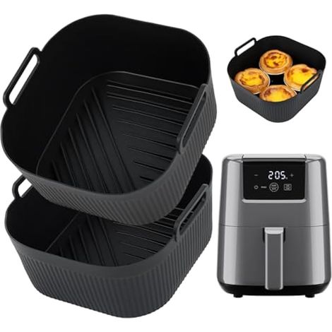 2 pièces de revêtements en silicone pour friteuse à air Chefman/Cosori, petit/mini 2L carré, 14 cm, compatibles Daewoo et autres friteuses individuelles (1/4)