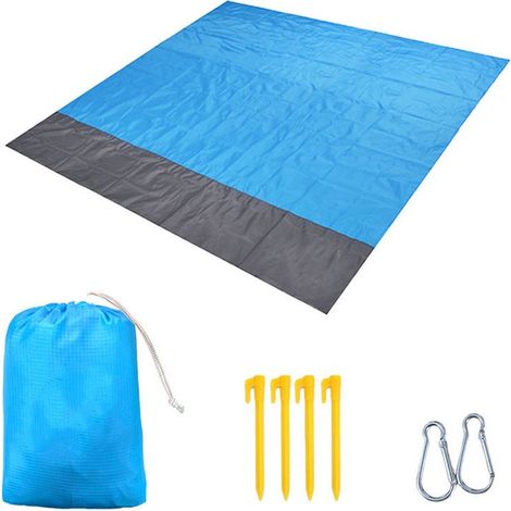 Tapis de Plage 200 x 175 cm Couverture de Pique-Nique avec 4 piquets Fixes pour la Plage Camping Pique-Nique et Autres activités de Plein air (1/5)