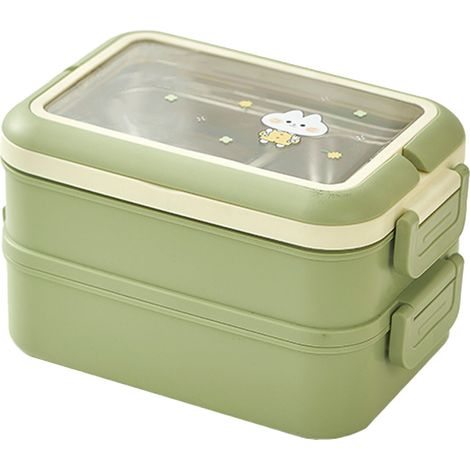 Isolierte Lunchbox aus Edelstahl, mehrere Fächer, trendiges und sicheres Design für Kinder und Schüler, grüne Farbe. (1/5)