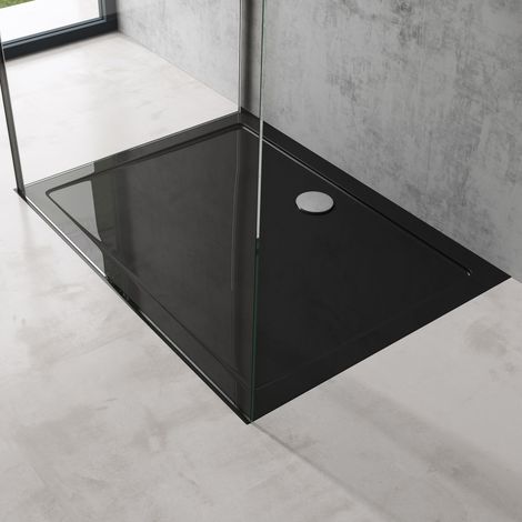 doporro Bac à Douche Antiglisse Receveur de Douche Rectangulaire Noir Acrylique Faro2 75x90x4cm