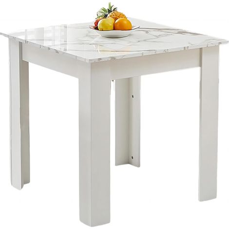 Small Dining Table 75x75cm Square Table High Gloss Table Top Kitchen Table Home Furniture (Marble-White)