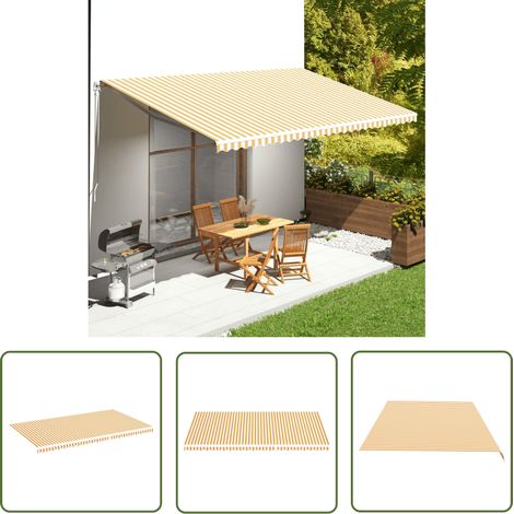 The Living Store Tissu de remplacement pour auvent Jaune et blanc 6x3,5 m - Tissu D'auvent - Auvent De Jardin - Toile D'ombrage - Parasol De Patio - Protection Solaire (1/5)