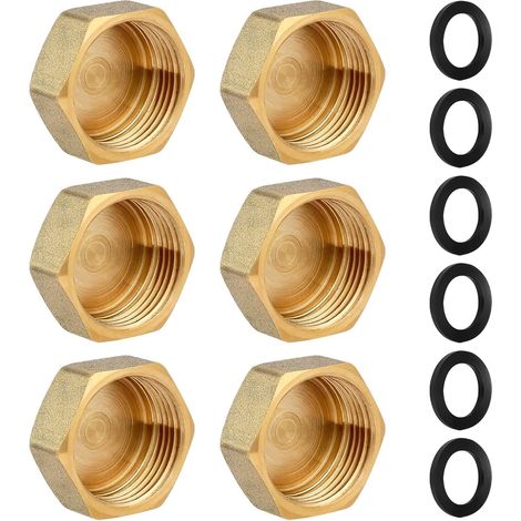 Lot de 6 capuchons en laiton avec filetage intérieur G3/4" (Ø24 mm), embout de tuyau, capuchon hexagonal, réducteur en laiton, pour eau potable, maison, jardin, appareils d'irrigation (1/5)