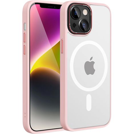 COQUE POUR APPLE IPHONE 14 CADRE ROSE DOS TRANSPARENT MAT + MAGSAFE (1/5)