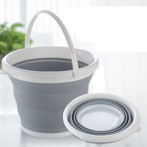 Seau pliable en silicone pour camping, voyages, lavage de voiture et usage domestique (gris) (3 litres)