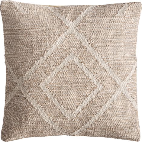 Coussin bohème en jute à motif losange - marron naturel et beige (1/4)