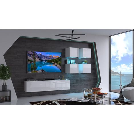 Ensemble meuble TV FIONA N44 224 cm en plusieurs couleurs - Couleur: Blanc (1/2)