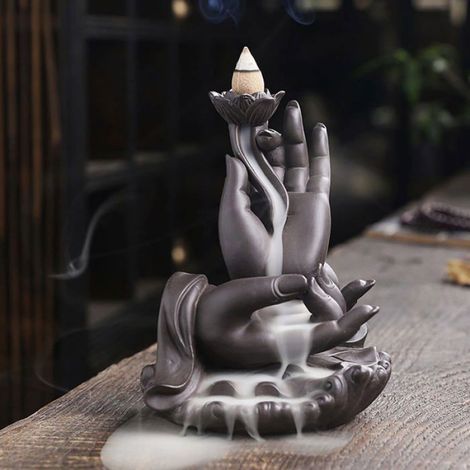 Brûle Encens Cascade - 1 pièce, Lotus - Porte encens reflux - Bouddha main fumée - Yoga bureau Lumiryn