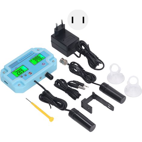 Testeur numérique LED de qualité de l'eau pour aquarium : mesure de la température, du pH et de la conductivité électrique. Analyseur avec prise européenne 230-240 V. (1/5)
