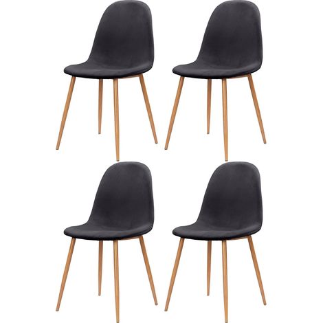 Monza-Ensemble de 4 chaises de salle à manger en velours anthracite et pieds en chêne métallique