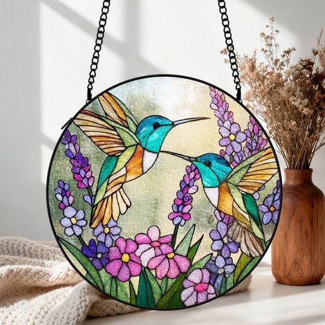 Attrape-soleil vitrail colibri 9 cm décoration suspendue fenêtre oiseau décoratif cadeau femme (1/5)
