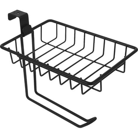 Organisateur de salle bain en fer noir, porte-papier toilette et lingettes, étagère murale sans (1/5)