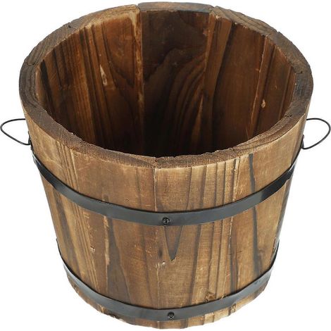 Tonneau en bois durable, idéal pour le rangement et le jardinage. (1/5)