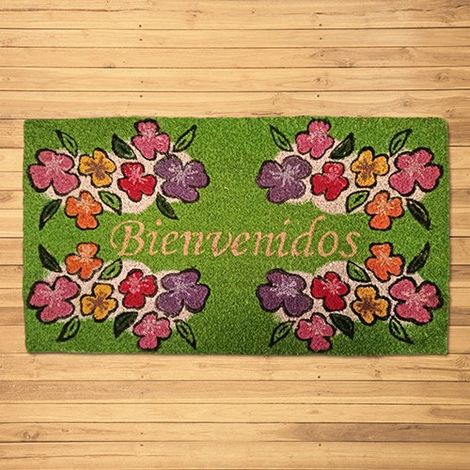 Felpudo de coco natural 15mm-Bienvenido flores 40x70cm
