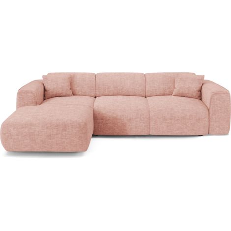 Canapé convertible angle gauche 5 places en velours texturé rose vintage YUMA (1/5)