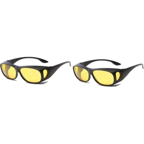 Lot de 2 lunettes de conduite de nuit - Lunettes de sécurité anti-éblouissement pour véhicules avec conduite à gauche, verres jaunes (1/4)