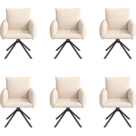 Lot de 6 chaises de salle à manger en velours beige, fauteuils pivotants à 360° avec pieds en métal (1/5)