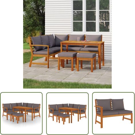 The Living Store 6-tlg. Garten-Essgruppe mit Kissen Massivholz Akazie - Gartenmöbel - Essgruppe - Holztisch - Akasienholzmöbel - Gartenset (1/5)