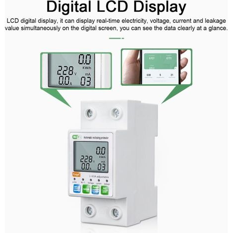 Protection de réenclenchement automatique intelligente Tuya ZigBee, voltmètre de courant multifonctionnel, écran LCD, passerelles de contrôle d'application mobile nécessaires (1/5)