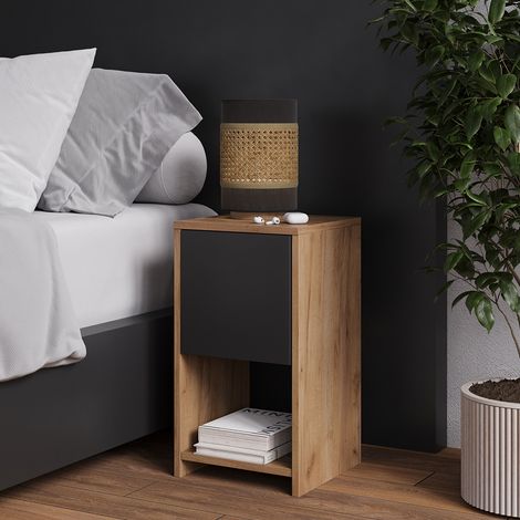 Mesilla de noche Evo, Oro power roble/antracita, 30 x 55 cm con 3 cajones, Vicco