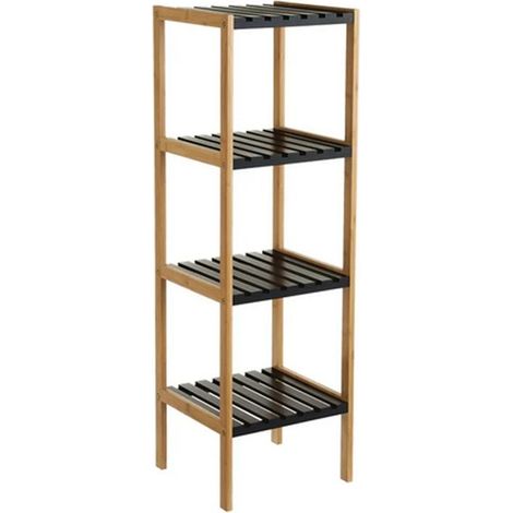 Meuble étagère - JUANIO - Étagère colonne bambou 4 niveaux - Noir - 34x33x110 cm - Bambou/MDF (1/5)