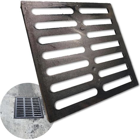 Fonte Ductile Grille de Drain 391x391 mm, Classe B125, Grille de Caniveau pour Allée et Cour, Carré Grille d'Égout pour Extérieur, Noir (1/5)